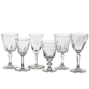 6 Mismatched Vintage Cocktail Glasses Etched Floral romantic dinner drinks party